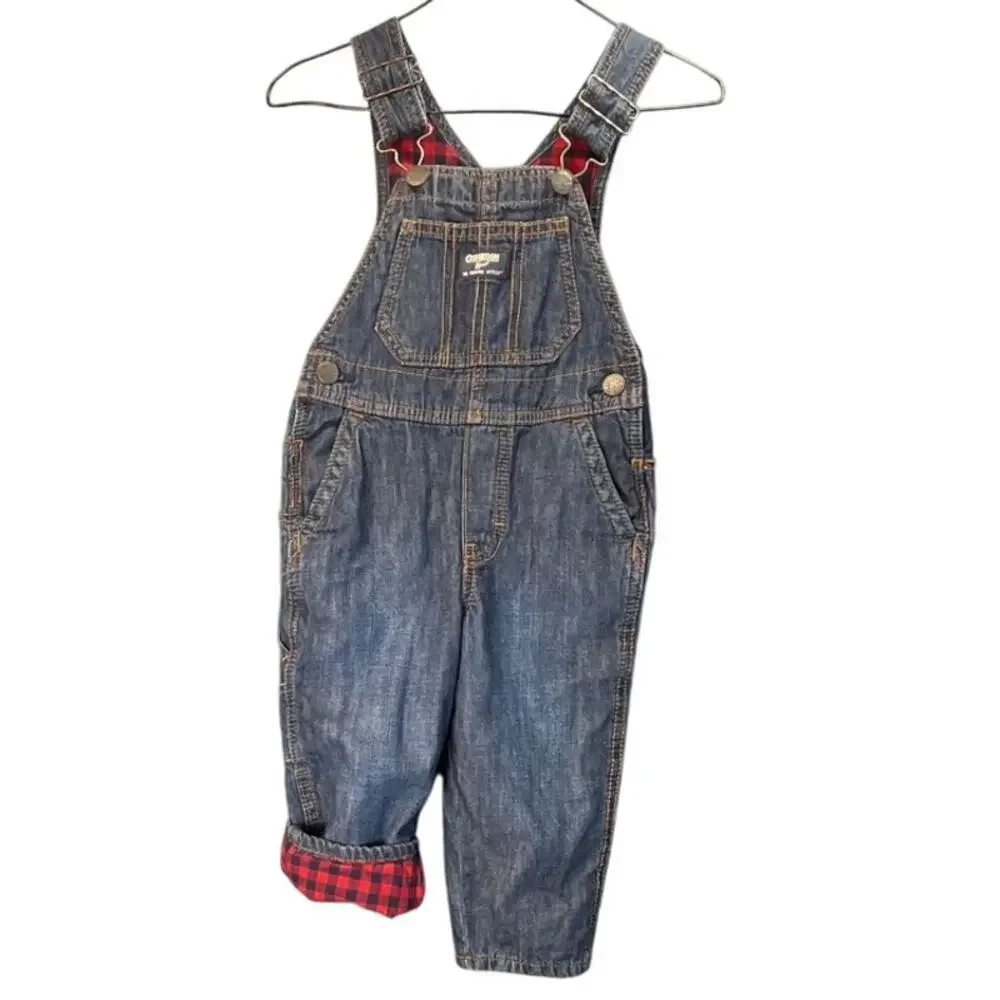 Osh Kosh B'gosh Unisex 2T Toddler Blue Jean Overalls Lining Classic Picture